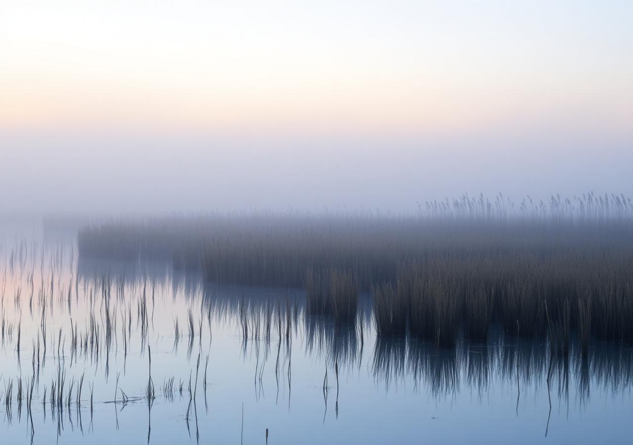 Svensk våtmark i morgondimma